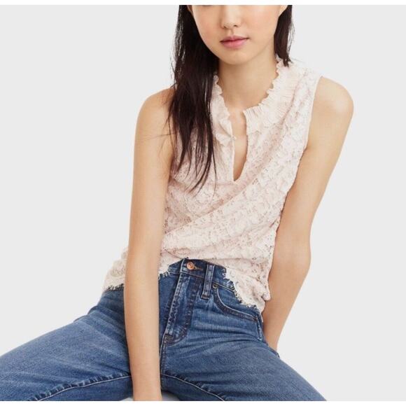 J Crew Cream Lace Sleeveless Blouse Ruffle Neck Size S - Picture 2 of 8